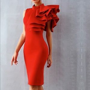 Sexy Red Sleeveless Ruffles Bodycon Dresses